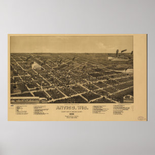Póster Mapa panorámico antiguo de Antigo Wisconsin 1886