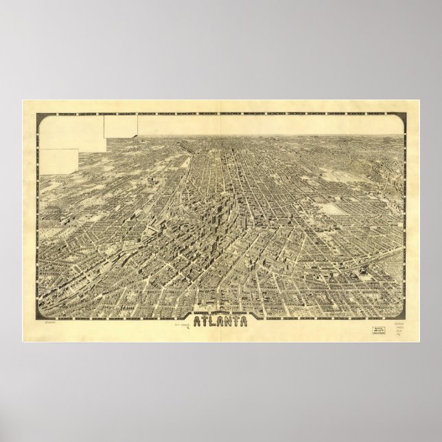 Póster Mapa Panorámico Antiguo de Atlanta Georgia 1919 (Frente)