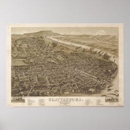 Póster Mapa panorámico antiguo de Chattanooga Tennessee 1