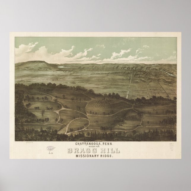 Póster Mapa panorámico antiguo de Chattanooga Tennessee 1 (Frente)