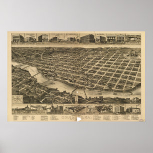 Póster Mapa panorámico antiguo de Columbus Georgia 1886