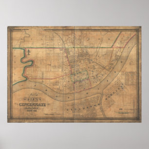 Póster Mapa panorámico antiguo de Covington Kentucky 1838