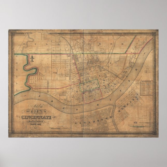 Póster Mapa Panorámico Antiguo de Covington Kentucky 1838 (Frente)