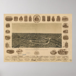 Póster Mapa panorámico antiguo de Dallas Tejas 1892