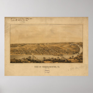 Póster Mapa panorámico antiguo de Fredericksburg Virginia