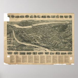 Póster Mapa panorámico antiguo de Jervis Nueva York 1920