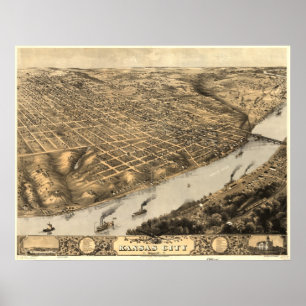 Póster Mapa panorámico antiguo de Kansas City Missouri 18