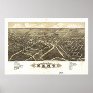Póster Mapa panorámico antiguo de Kent Ohio 1882