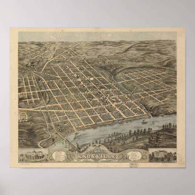 Póster Mapa panorámico antiguo de Knoxville Tennessee 187 (Frente)