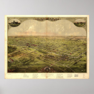Póster Mapa Panorámico Antiguo de Lansing Michigan 1866