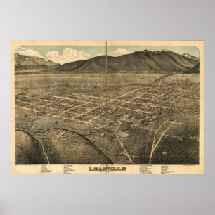 Póster Mapa panorámico antiguo de Leadville Colorado 1879