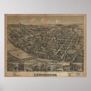 Póster Mapa panorámico antiguo de Lewisburg Pennsylvania