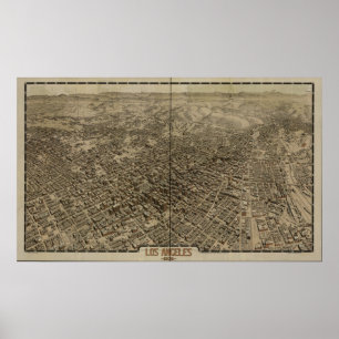 Póster Mapa panorámico antiguo de Los Ángeles California
