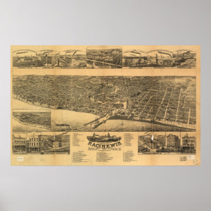 Póster Mapa panorámico antiguo de los WI 1883 de Racine