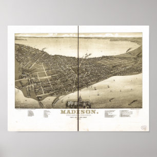 Póster Mapa panorámico antiguo de los WI 1885 de Madison