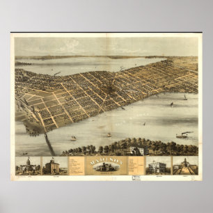 Póster Mapa panorámico antiguo de Madison WI 1867