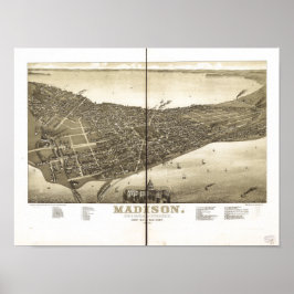 Póster Mapa panorámico antiguo de Madison WI 1885