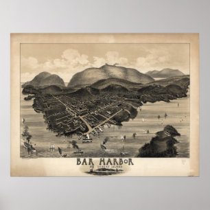 Póster Mapa panorámico antiguo de Maine 1886 del puerto d