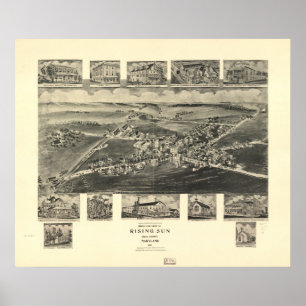 Póster Mapa panorámico antiguo de Maryland 1907 del sol