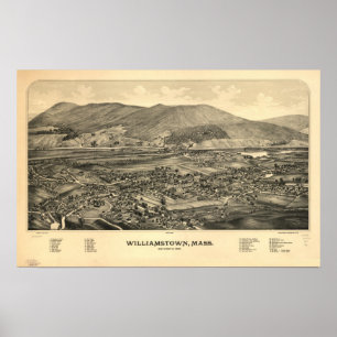 Póster Mapa panorámico antiguo de Massachusetts 1889 de