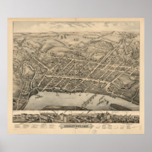 Póster Mapa panorámico antiguo de Middletown Connecticut