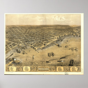Póster Mapa panorámico antiguo de Muskegon Michigan 1868