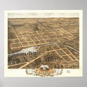 Póster Mapa panorámico antiguo de Naperville Illinois