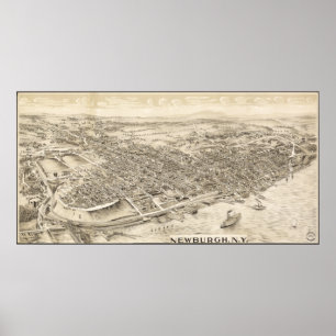 Póster Mapa panorámico antiguo de Newburgh Nueva York