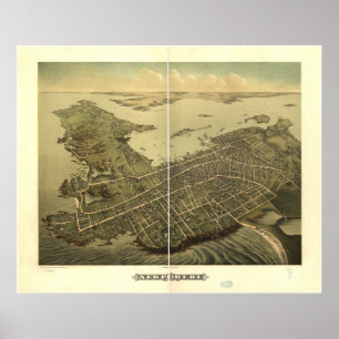Póster Mapa panorámico antiguo de Newport Rhode Island