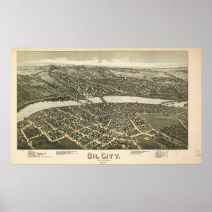 Póster Mapa panorámico antiguo de Oil City Pennsylvania 1