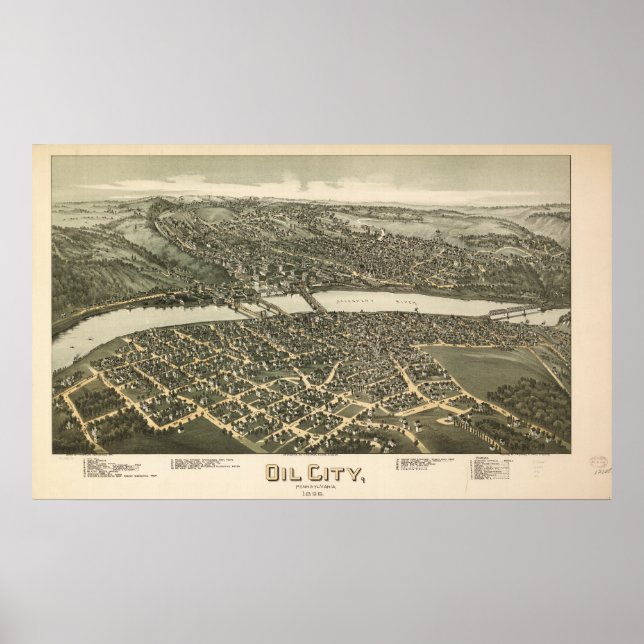 Póster Mapa panorámico antiguo de Oil City Pennsylvania 1 (Frente)