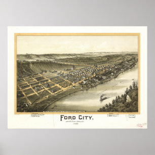 Póster Mapa panorámico antiguo de Pennsylvania 1896 de la