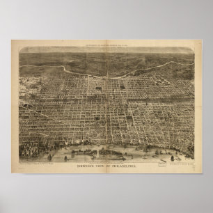 Póster Mapa panorámico antiguo de Philadelphia Penn 1872