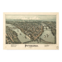 Mapa Panorámico Antiguo de Pittsburgh Pennsylvania