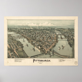 Póster Mapa Panorámico Antiguo de Pittsburgh Pennsylvania