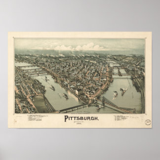 Póster Mapa Panorámico Antiguo de Pittsburgh Pennsylvania