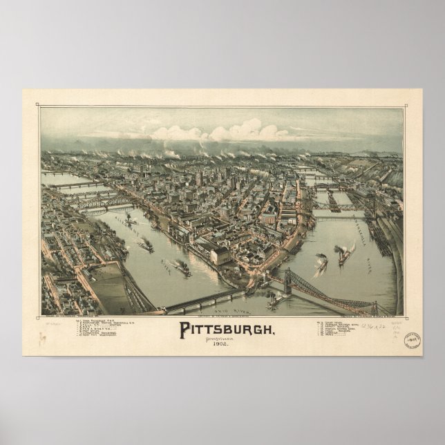 Póster Mapa Panorámico Antiguo de Pittsburgh Pennsylvania (Frente)
