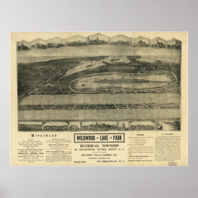 Póster Mapa Panorámico Antiguo de Riverhead New York 1903 (Frente)