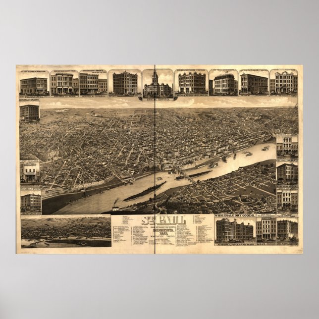 Póster Mapa Panorámico Antiguo de Saint Paul Minnesota 18 (Frente)