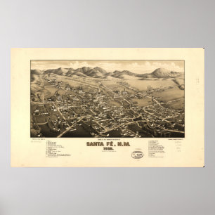 Póster Mapa panorámico antiguo de Santa Fe New México