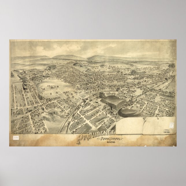 Póster Mapa panorámico antiguo de Scranton Pennsylvania 1 (Frente)