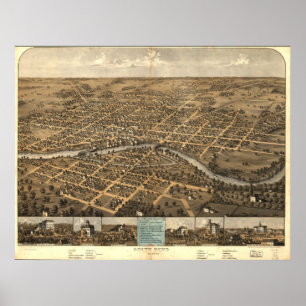 Póster Mapa panorámico antiguo de South Bend Indiana 1866