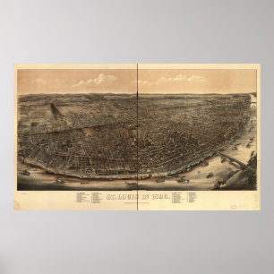 Póster Mapa Panorámico Antiguo de St. Louis Missouri 1896