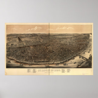 Póster Mapa Panorámico Antiguo de St. Louis Missouri 1896