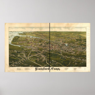 Póster Mapa panorámico antiguo de Stamford Connecticut 18