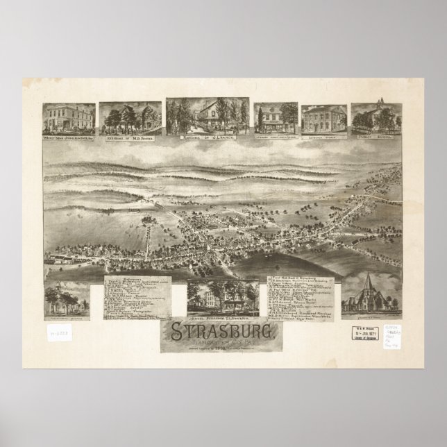 Póster Mapa Panorámico Antiguo de Strasburg Pennsylvania  (Frente)