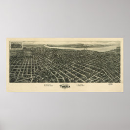 Póster Mapa panorámico antiguo de Tulsa Oklahoma 1918