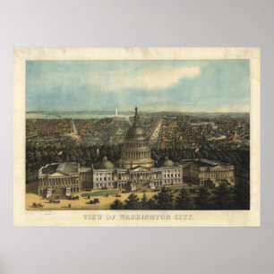 Póster Mapa panorámico antiguo del Washington DC 1871