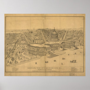 Póster Mapa panorámico antiguo del Washington DC 1872