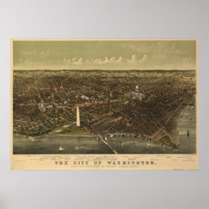 Póster Mapa panorámico antiguo del Washington DC 1892